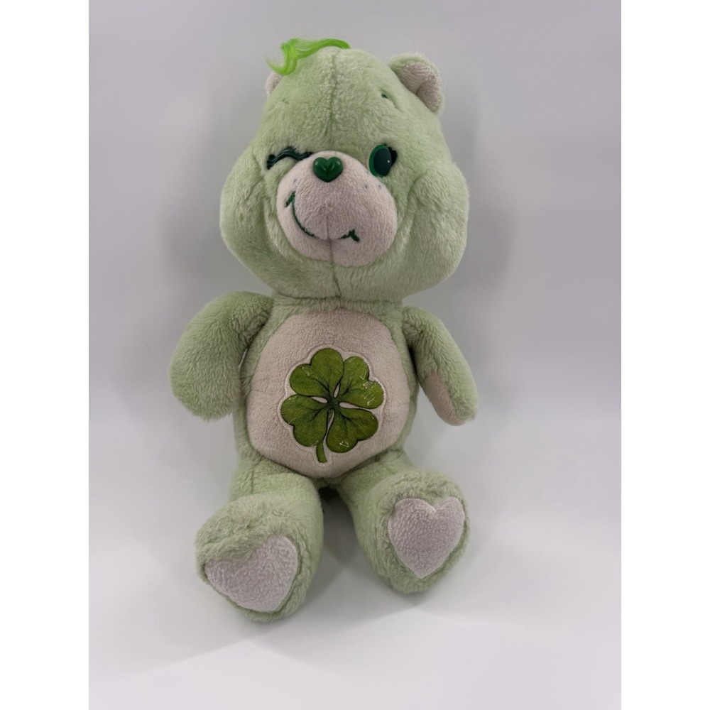 Vintage Care Bears Good Luck Bear Green Plush Winking Clover 13" Kenner 1983